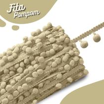 Fita Pompom Bege Areia 20mm Rolo Com 25 Metros - Nybc