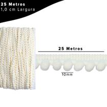 Fita Pompom Bege Natural 10mm Rolo Com 25 Metros - Nybc
