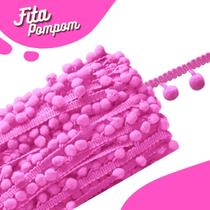 Fita Pompom Rosa Chiclete 30mm Rolo Com 25 Metros - Nybc