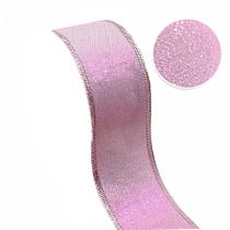 Fita rimani rosa brilhante aramado 2 metros 36mm natal decoração presente árvore 1258-8500