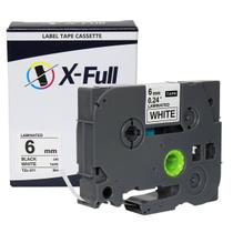 Fita Rotuladora Compatível para Rotulador Eletrônico TZc-211 Marca X-Full 6mm x 8m Laminada Letra Preta Fita Branca