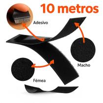 Fita Tipo tiras autocolantes Fecho Auto Adesivo Dupla Face 10 Metros 20mm Preto Macho e Fêmea