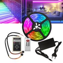 Fita Tira De Led Digital Flexível RGB 6803 De 5M Com 328 Efeitos IP67 De 12V Com Controlador, Controle Remoto E Fonte