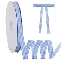 Fita TONIFUL 1 cm x 46 m Xadrez Vichy Azul Claro e Branco em Tecido Fita TONIFUL 1 cm x 46 m Xadrez Vichy Azul Claro e Branco em Tecido