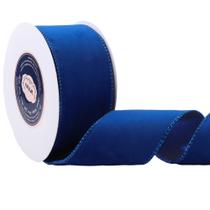 Fita VATIN Blue Velvet com fio 2,5" azul metálico 9,1 m