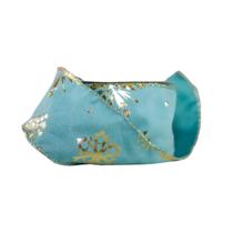Fita veludo aramada azul água com dourado 6.3cmx9.14m Fita veludo aramada azul água com dourado 6.3cmx9.14m
