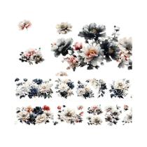 Fita Washi PET Preta E Branca Com Estampa Floral, Rolo De 2M Para Criação De Cartões, Scrapbooking, Fita Washi PET Preta E Branca Com Estampa Floral, Rolo De 2M Para Criação De Cartões, Scrapbooking,