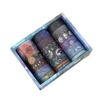 Fita Washi Prateada Com Efeito Bronzing Céu Estrelado 20 Rolos Padrão Planeta Universo Decoração