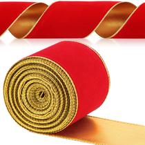 Fita Yungyan Velvet Red Gold 4 polegadas x 35 jardas para artesanato Fita Yungyan Velvet Red Gold 4 polegadas x 35 jardas para artesanato