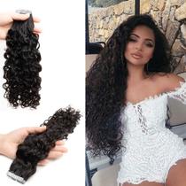 Fitas adesivas para mulheres negras Fita adesiva de cabelo humano em extensões de cabelo Cabelo humano ondulado de água para mulheres negras 9A, trama de pele dupla face, fita de onda preta em extensões de cabelo Remy, 22 polegadas, 50 g, 20 unidades