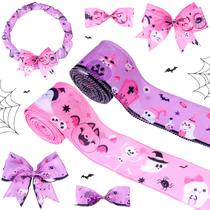 Fitas com fio de Halloween JOYMEMO 2,5 polegadas rosa/roxo 10 m Fitas com fio de Halloween JOYMEMO 2,5 polegadas rosa/roxo 10 m