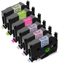 Fitas de etiqueta MarkDomain Tz Tape 12 mm laminadas, pacote com 6