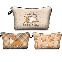 FITINI Saco de maquiagem engraçado, Corgi Dogs Travel Pequeno organizador de sacos cosméticos para mulheres bolsa de papel higiênico armazenamento bolsa impermeável, conjunto de 3