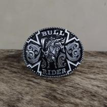 Fivela Bull Rider Preta e Prata Oval Master Country Western Fivela Bull Rider Preta e Prata Oval Master Country Western