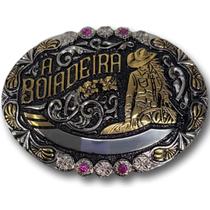 Fivela Country Feminina Boiadeira Strass Rosa