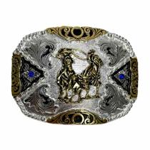 Fivela Country Grande Team Roping Strass Azul
