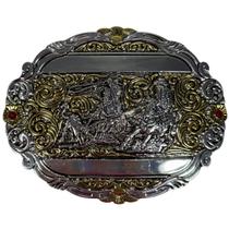 Fivela Country Team Roping Laço Cowboy Prateado Premium Luxo