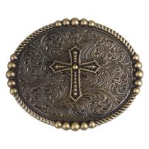 Fivela de Cinto Country para Cowgirl Oval em Liga com Acabamento Prata Antiga 10,5 x 7,5 cm