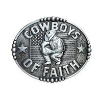 Fivela de cinto Cowboys of Faith Silver Alloy Cowboy Design