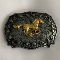 Fivela de cinto de cowboy Golden Running Horse de luxo