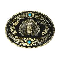 Fivela de cinto Indian Chief Vintage Western Style com turquesa