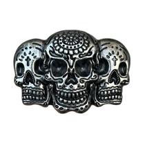 Fivela de cinto Tribal Skull Triple Skull Design Alloy 76g Fivela de cinto Tribal Skull Triple Skull Design Alloy 76g