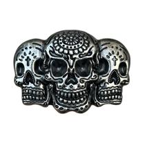 Fivela de cinto Triple Skull Vintage Western Style Alloy