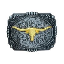 Fivela de cinto Western Bull Skull em liga banhada a ouro 77g 9,3x7,3 cm Fivela de cinto Western Bull Skull em liga banhada a ouro 77g 9,3x7,3 cm