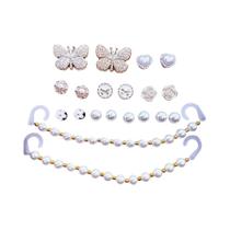 Fivela De Sapato Com Corrente De Flores De Rosa E Coração De Borboleta Com Pontos De Diamante