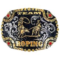 Fivela Grande Team Roping Masculina Retangular Cowboy Rodeio