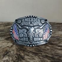 Fivela Long Horn Cinza Bandeira EUA Master Country Cowboy