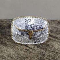 Fivela Long Horn Dourada Prata Master Country Cowboy Rodeio