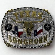 Fivela Longhorn Texas Cowboy Prateada Lancamento Western Okl Fivela Longhorn Texas Cowboy Prateada Lancamento Western Okl