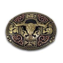 Fivela Masculina Country Cowboy Rodeio Long Horn Ouro Velho