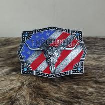 Fivela Master Long Horn Prata Bandeira EUA Cowboy Country Fivela Master Long Horn Prata Bandeira EUA Cowboy Country