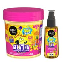 Fixação e Nutrição: Gelatina 400g e Óleo de Tratamento Bob Esponja S.O.S Cachos Salon Line