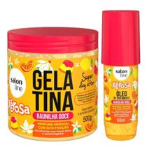Fixação e Proteção: Gelatina 500g e Óleo de Trat. 60ml Baunilha Doce Salon Line