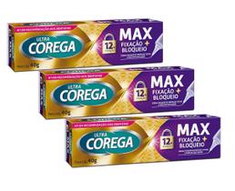 Fixador de Dentaduras Corega Max Fixação e Bloqueio 3x40g