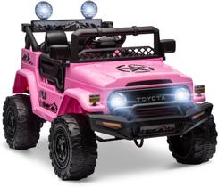FJ Cruiser Carrinho elétrico Rosa de 12 V para crianças brinquedo com controle remoto com suspensão de molas luzes de LED