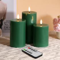 Flameless Pillar Candles Eywamage Green Real Wax, conjunto de 3