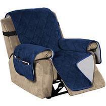 Flamingo P Reclinável Cobre Veludo Slip Resistant Recliner Sofá Slipcover Seat Largura Até 28 "Protetor de Móveis de Sofá com 2" Tampa Reclinável de Alças Elásticas - Navy