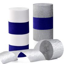 Flâmulas de papel crepom Panduola azul-marinho branco-prateado x9 Flâmulas de papel crepom Panduola azul-marinho branco-prateado x9