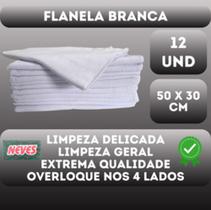 Flanela Branca 30x50 Para Limpeza Geral - 12 Unidades