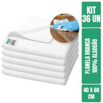 Flanela Branca 40x60 Para Limpeza Geral - 36 Unidades