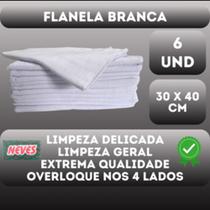 Flanela Branca 40x60 Para Limpeza Geral - 6 Unidades