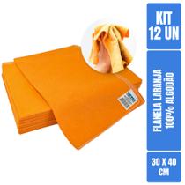 Flanela Laranja 30x40 Para Limpeza Geral - 12 Unidades