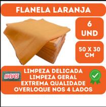 Flanela Laranja 30x50 Para Limpeza Geral - 6 Unidades