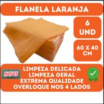 Flanela Laranja 40x60 Para Limpeza Geral - 6 Unidades