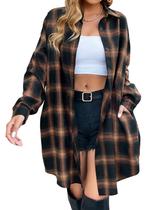 Flanela xadrez feminina Shacket Blooming Jelly, marrom, tamanho L Flanela xadrez feminina Shacket Blooming Jelly, marrom, tamanho L