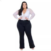 Flare Jens Preta Plus Size Levanta Bumbum Moda Inverno Cós Alto